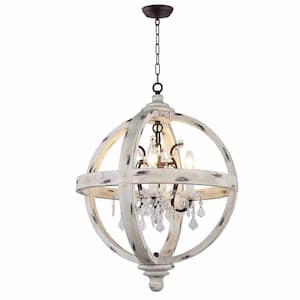 4-Light Candle Style Globe Chandelier in withered white wood finish