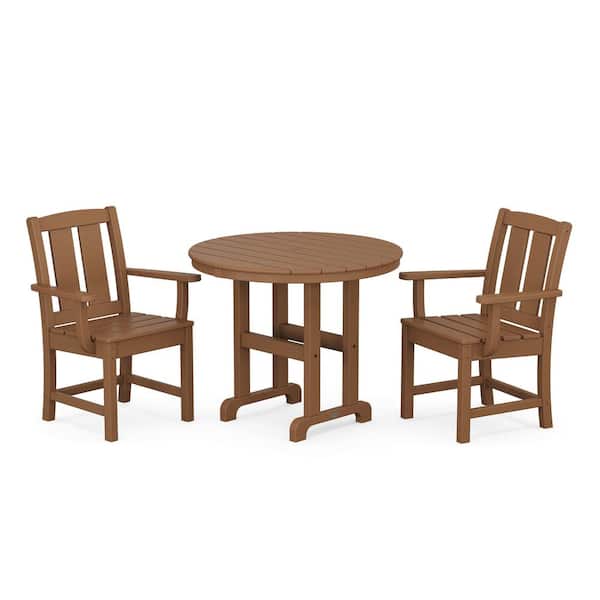 POLYWOOD Mission 3-Piece Farmhouse Plastic Outdoor Bistro Set in Teak