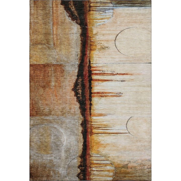 Mayfield Premium Machine Washable Abstract AMF2059 Paprika 8 ft. x 10 ft. Area Rug