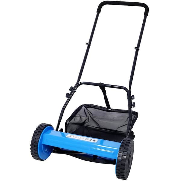 14-Inch Blue 5-Blade Push Reel Lawn Mower with Grass Catcher