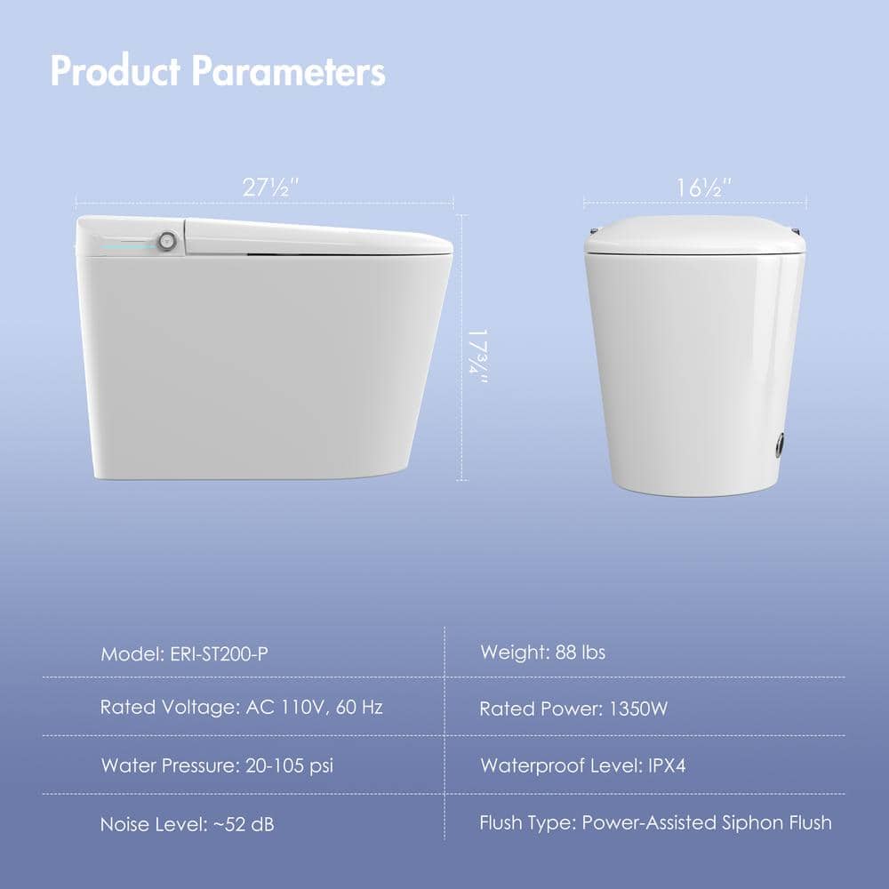 White Elongated Smart Bidet Toilet with Heated Seat and Night Light