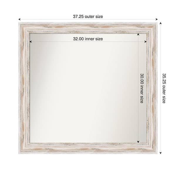 Amanti Art Alexandria Whitewash 37.25 in. x 35.25 in. Custom Non-Beveled Wood Framed Bathroom Vanity Wall Mirror