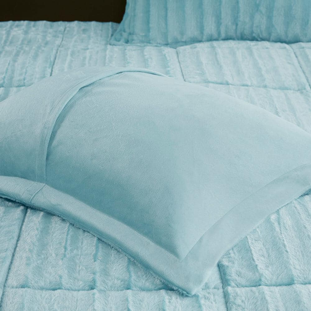Aqua Faux Fur Reversible Full Comforter Set