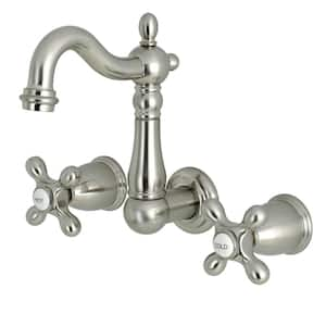 Heritage 2-Handle Wall Mount Bathroom Faucet in Brushed Nickel