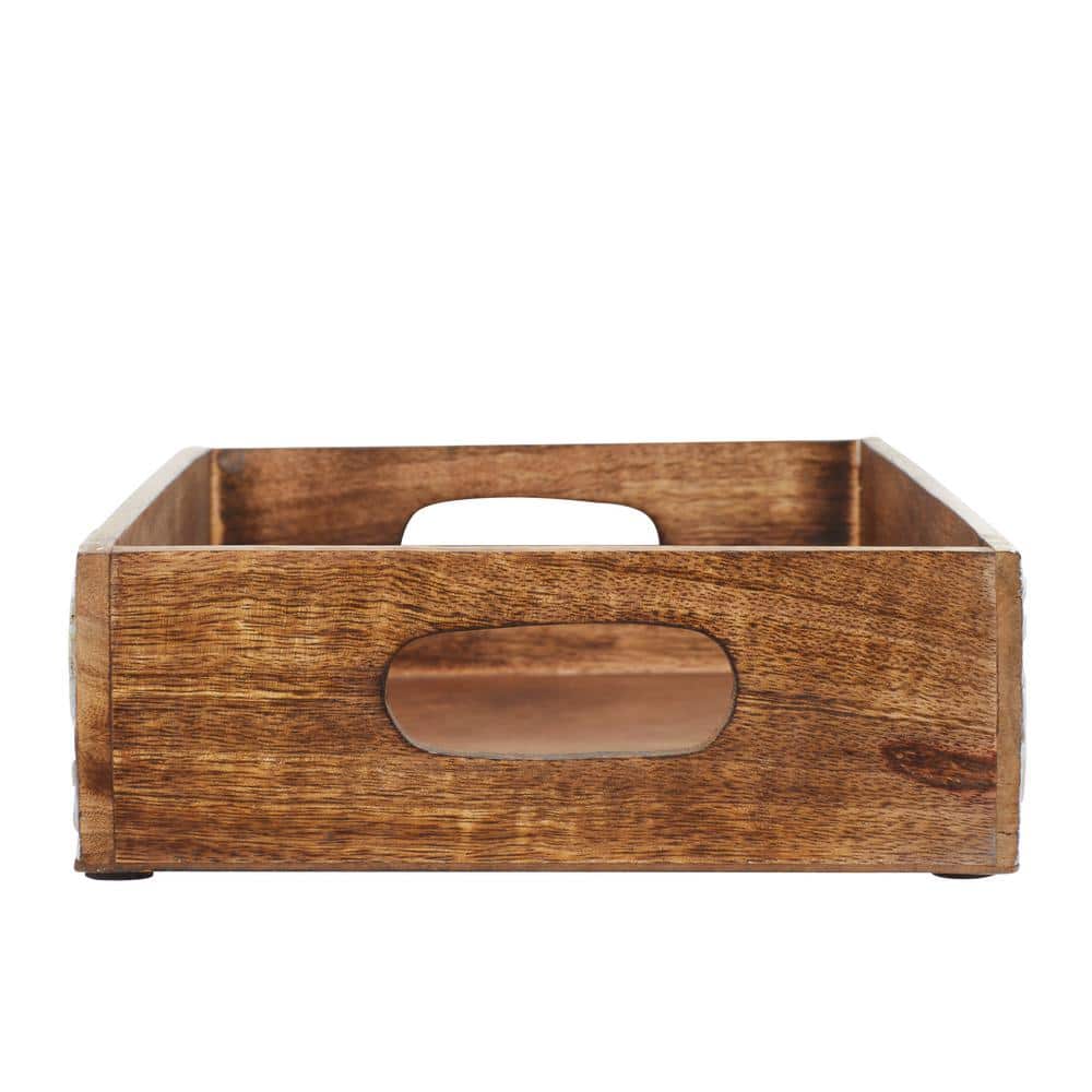 Traditional Mango Wood Rectangular Tray Set with Handles