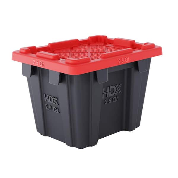 2.5 qt. Tough Storage Tote in Black with Red Lid