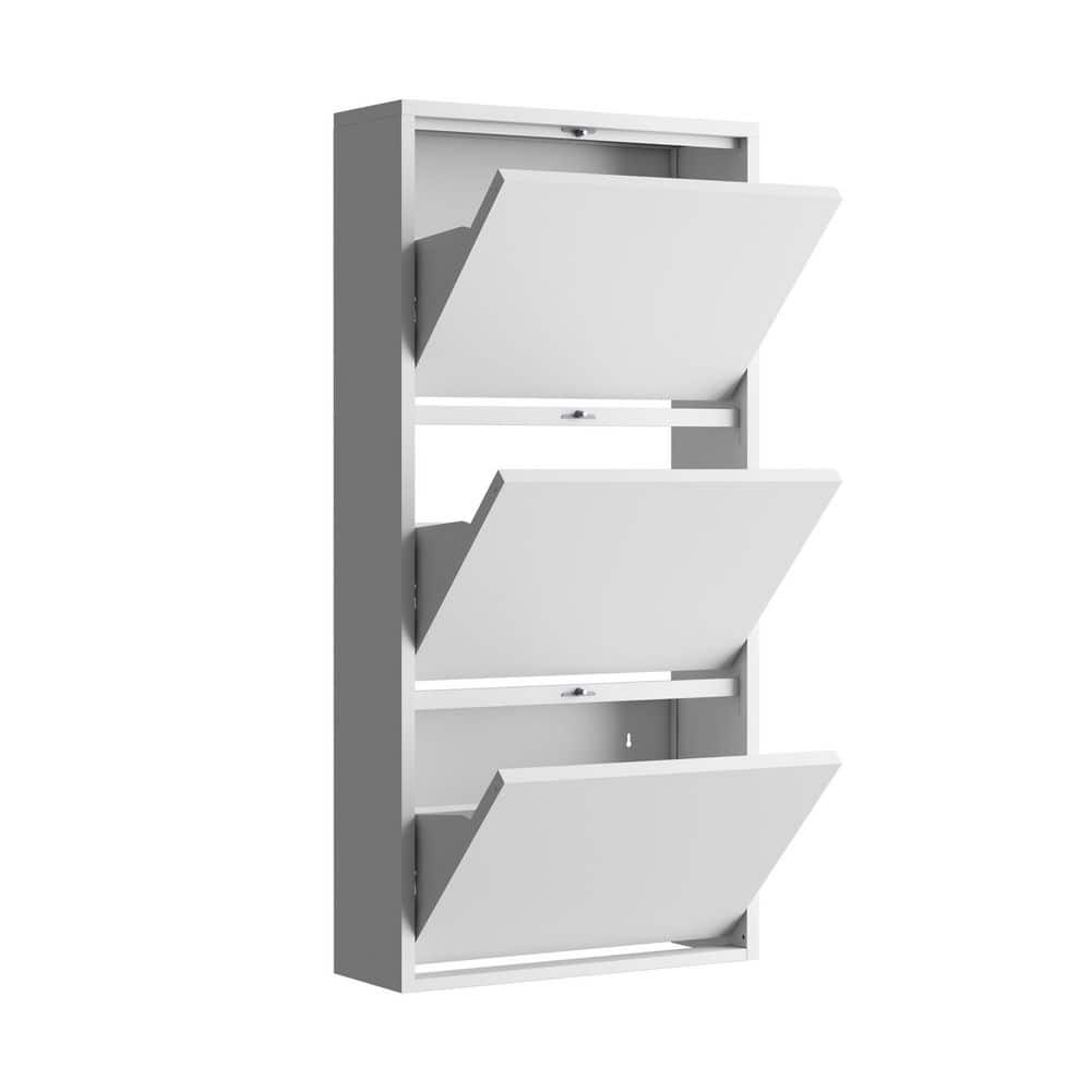 41 in. H x 20 in. W White Metal Shoe Storage Cabinet with 3-Flip Drawers Wa