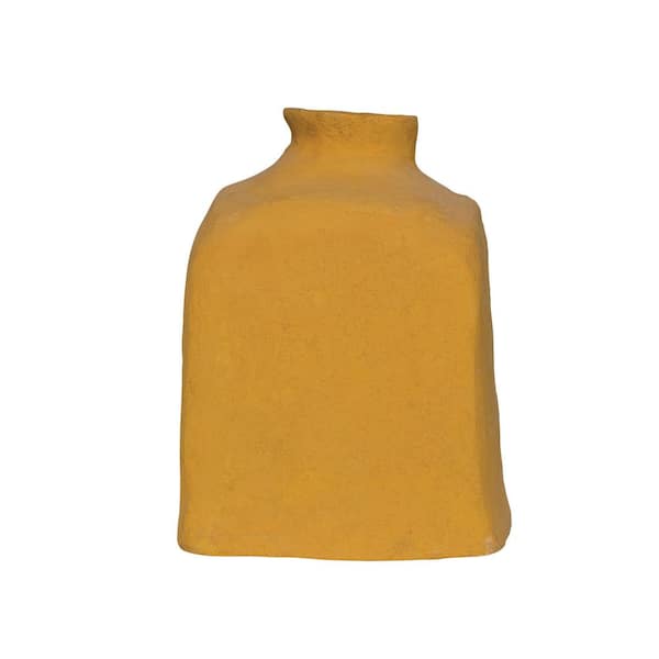 Storied Home 16 in. x 21 in. Mustard Color Paper Mache Vase Handmade Paper Art
