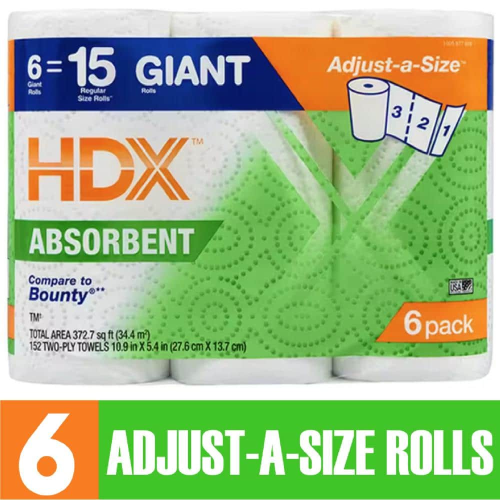 HDX HDX Select-A-Size White Paper Towel Roll, 152 Sheets, 6 Rolls Per ...