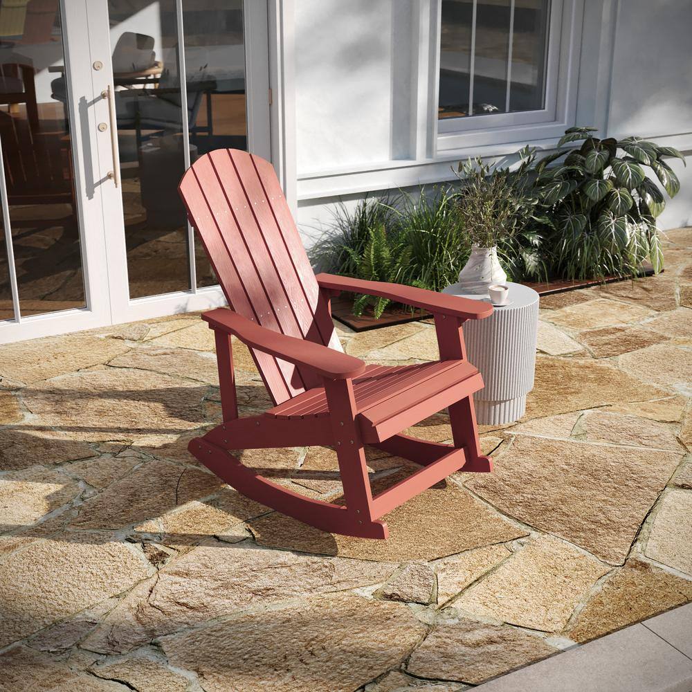 Red Polystyrene Adirondack Rocking Chair with Arms