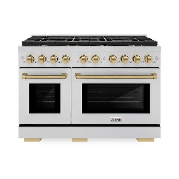 Paramount 48 in. 8-Burner Double Convection Oven Dual Fuel Range in Stainless Steel and Champagne Bronze