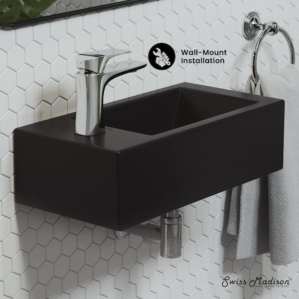 Voltaire 19.5 in. x 10 in. Matte Black Ceramic Rectangular Wall Hung Vessel Sink with Left Side Faucet Mount