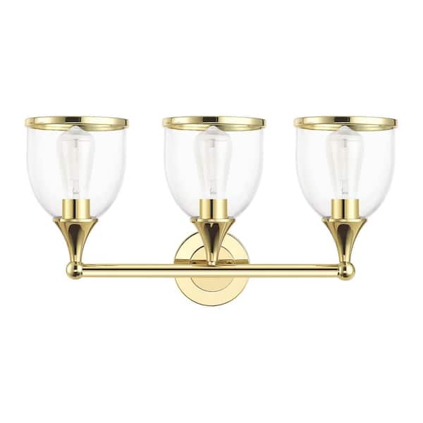 Livex Lighting Ashridge 24 in. 3-Light Polished Brass Vanity Light with Mouth Blown Clear Glass