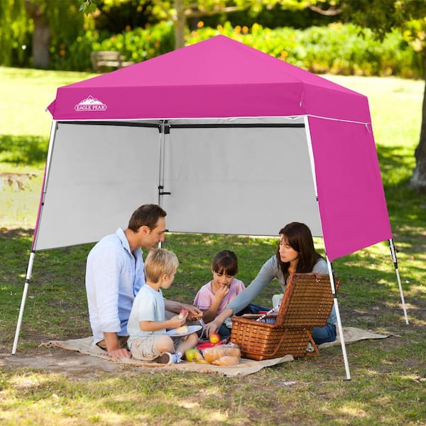 8 ft. x 8 ft. Pink Portable Outdoor Pop Up Aluminum Frame Slant Leg Canopy with Adjustable Sidewalls and Backpack Bag
