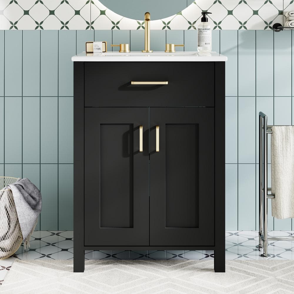 24.2in.W x 18.5 in.D x 34 in.H Black Bathroom Vanity Freestanding ,Space-Sa