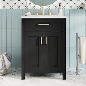 24.2in.W x 18.5 in.D x 34 in.H Black Bathroom Vanity Freestanding ,Space-Saving Vanity,Top Ceramic with White Basin