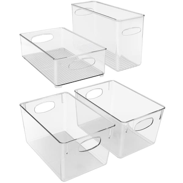 4 Pack Clear Plastic Storage Bins for fridge and Pantry organizer set