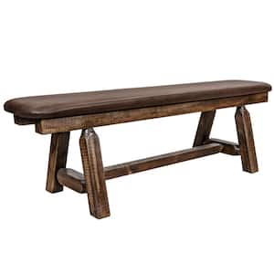 Homestead Collection 18 in. H Brown Wooden Bench with Saddle Pattern Upholstered Seat, 5 ft. Length