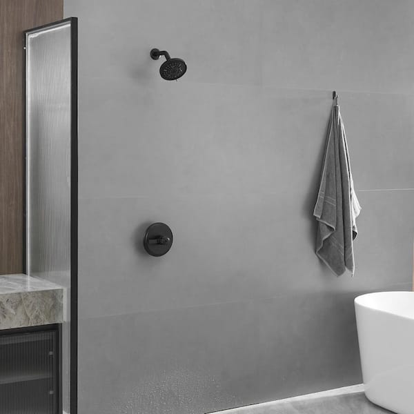 Single Handle 8-Spray Patterns Shower Faucet 2.5 GPM, Wall Mount 5.5 in. Wall Mount Fixed Shower Head in Matte Black