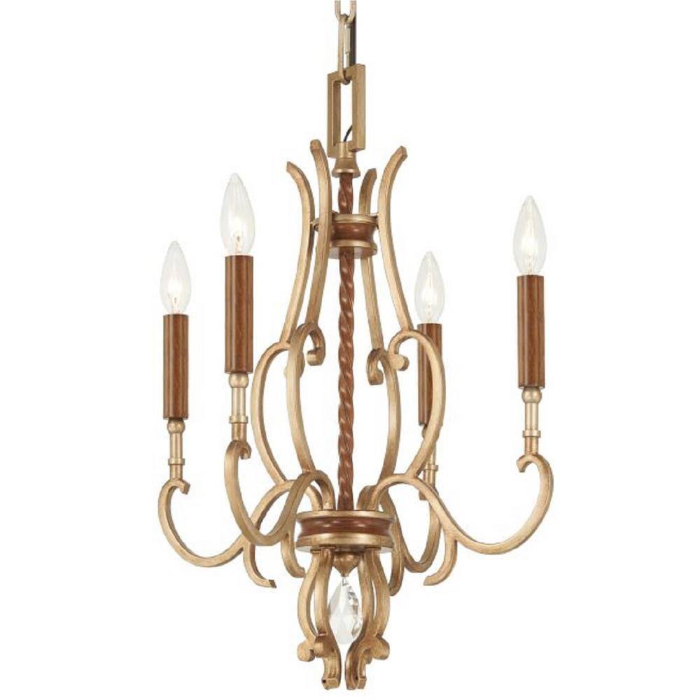 Metropolitan Magnolia Manor 4Light Pale Gold with Distressed Bronze