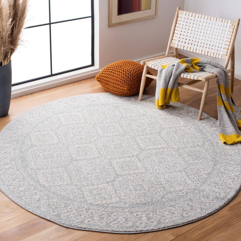 Tulum 5 ft. x 5 ft. Round Light Gray/Ivory Border Geometric Diamonds Area Rug price history on PriceWatchPro