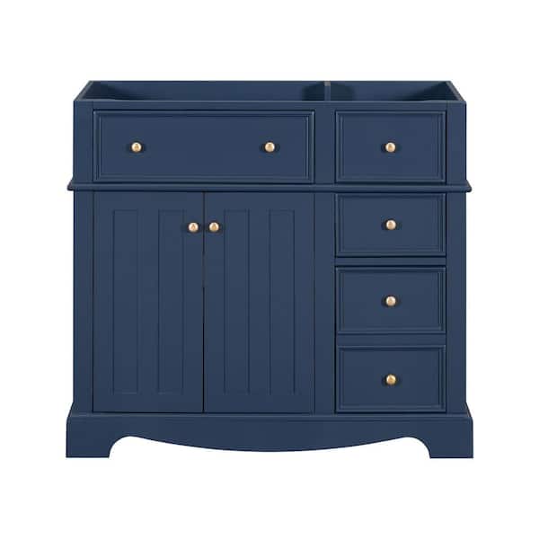 EPOWP 35.4 in. W x 17.8 in. D x 32.9 in. H Bath Vanity Cabinet without Top in Blue with 3-Drawers and Door Storage Shelf