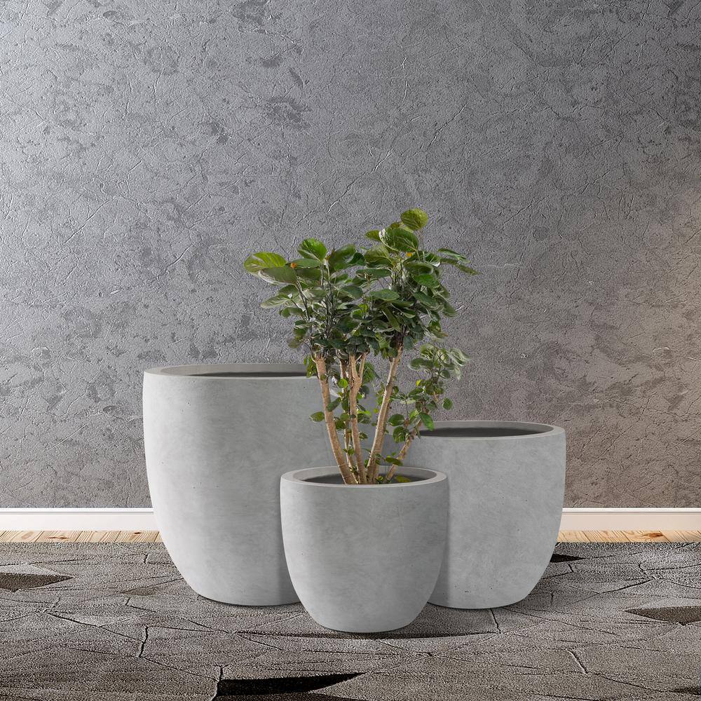 Natural Concrete Round Planters Set of 3 with Drainage Holes