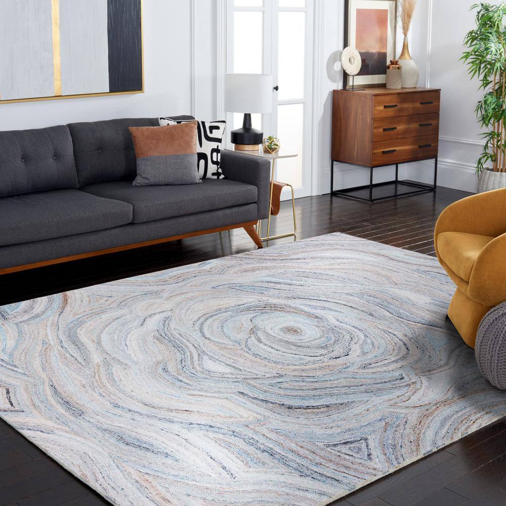 Blue and Beige Abstract Wool 8' x 10' Area Rug