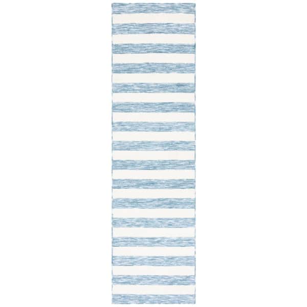 Easy Care 2 ft. x 10 ft. Light Blue/Ivory Machine Washable Striped Marle Runner Rug
