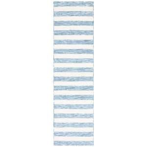 Easy Care Light Blue/Ivory 2 ft. x 6 ft. Machine Washable Striped Abstract Runner Rug