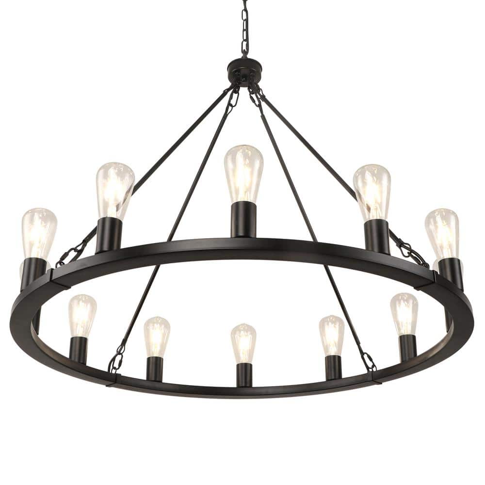 12-Light Black Large Dimmable Farmhouse Wagon Wheel Chandelier for Foyer Living Room Entryway price history on PriceWatchPro