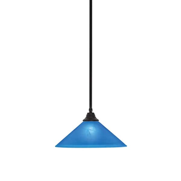 Unbranded Sparta 100-Watt 1-Light Espresso Stem Pendant Light with Blue Italian Glass and Light Bulb Not Included