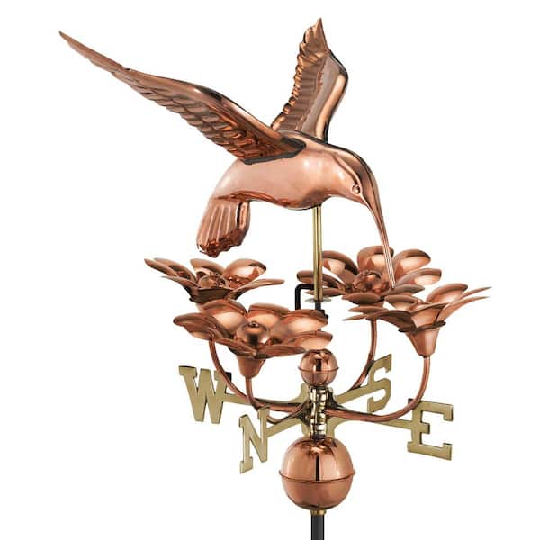Hummingbird with Flowers Weathervane - Pure Copper