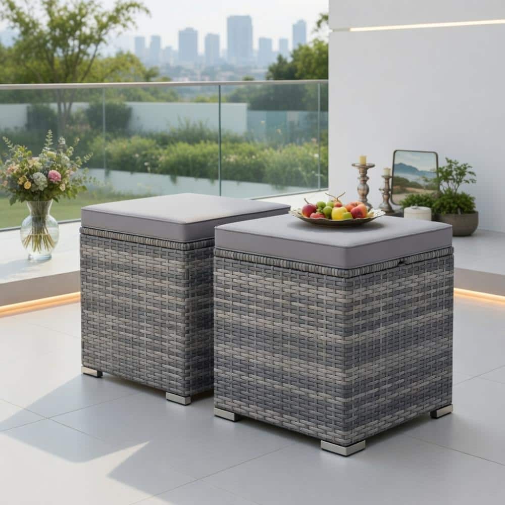 2 Pieces Patio Ottoman with Hidden Storage Space-Mix Grey-grey price history on PriceWatchPro