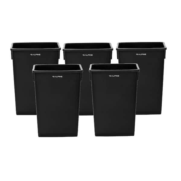 Alpine Industries 23 Gal. Black Plastic Slim Trash Can (5-Pack)