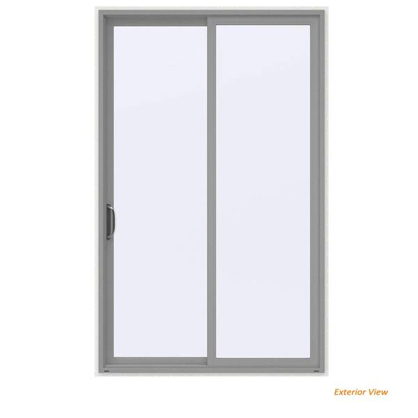 JELD-WEN 60 in. x 96 in. V-4500 Contemporary Silver Painted Vinyl Left-Hand Full Lite Sliding Patio Door w/White Interior
