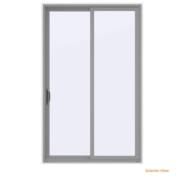 JELD-WEN 60 in. x 96 in. V-4500 Contemporary Silver Painted Vinyl Left-Hand Full Lite Sliding Patio Door w/White Interior