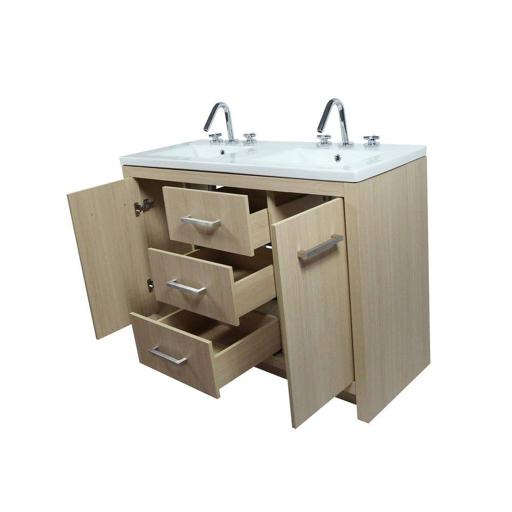 48" Neutral Freestanding Double Sink Vanity with Ceramic Top