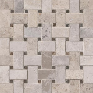 Tundra Gray Basket Weave 11.63 in. x 12.5 in. Polished Marble Look Floor and Wall Tile (9.4 sq. ft./Case)