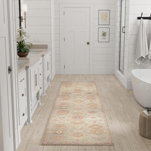 Vintage Washables Sage Multicolor 2 ft. x 6 ft. Medallion Traditional Runner Area Rug