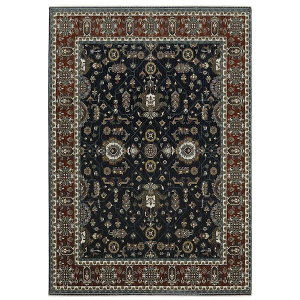 10 ft. x 13 ft. Navy Blue, Rust Oriental Washable Area Rug