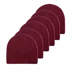 High Density Memory Foam 17 in. x 16 in. U-Shaped Non-Slip Indoor/Outdoor Chair Seat Cushion with Ties, Wine (6-Pack)