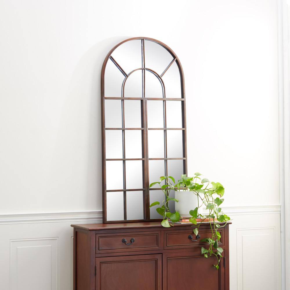 Espresso Brown Arched Windowpane Wall Mirror 24" x 48"