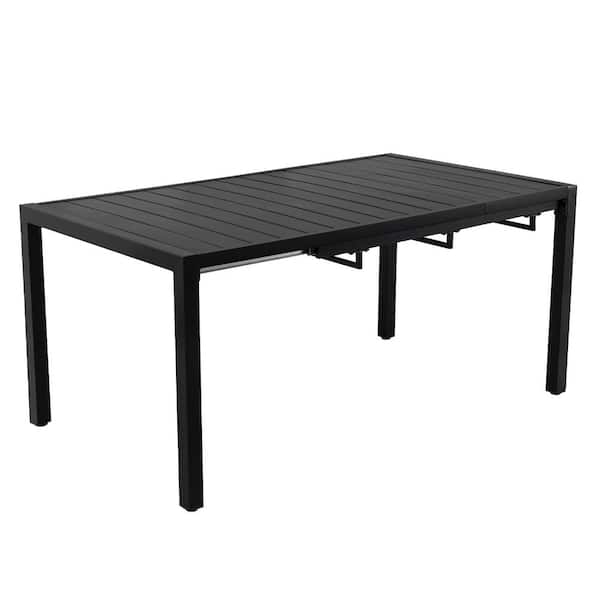 MEOOEM Expandable 78.8 in. Outdoor Dining Table Metal Patio Table for 4-Persons to 8-Persons Adjustbale Black Bistra Tables