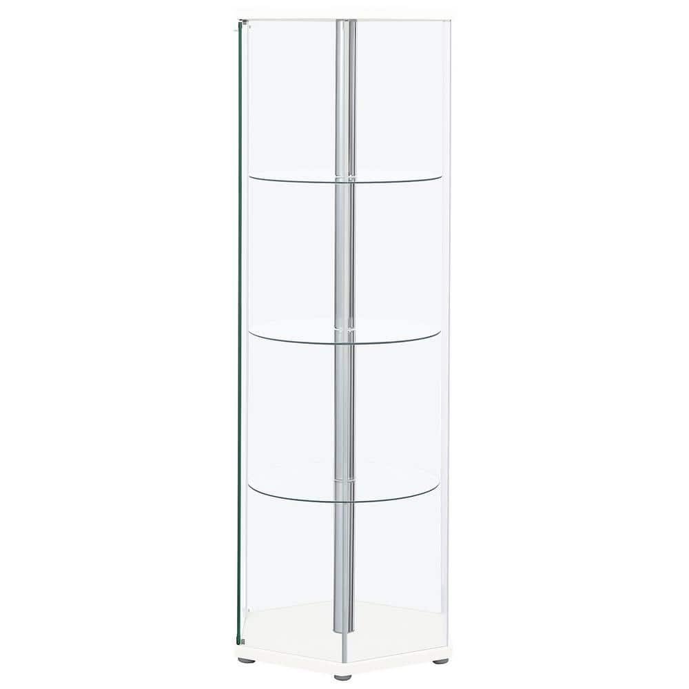 Contemporary White Hexagon 3-Shelf Glass Curio Cabinet