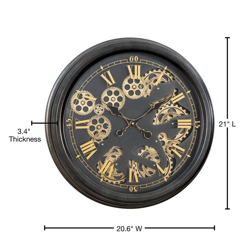 Black and Gold Metal Open Gear Wall Clock