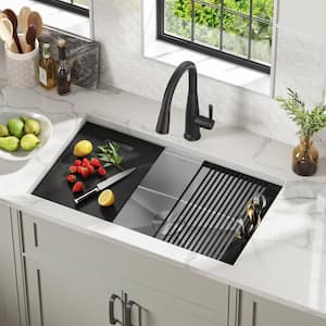 Rivet 16-Gauge Stainless Steel 32 in. Single Bowl Undermount Workstation Kitchen Sink with Accessories