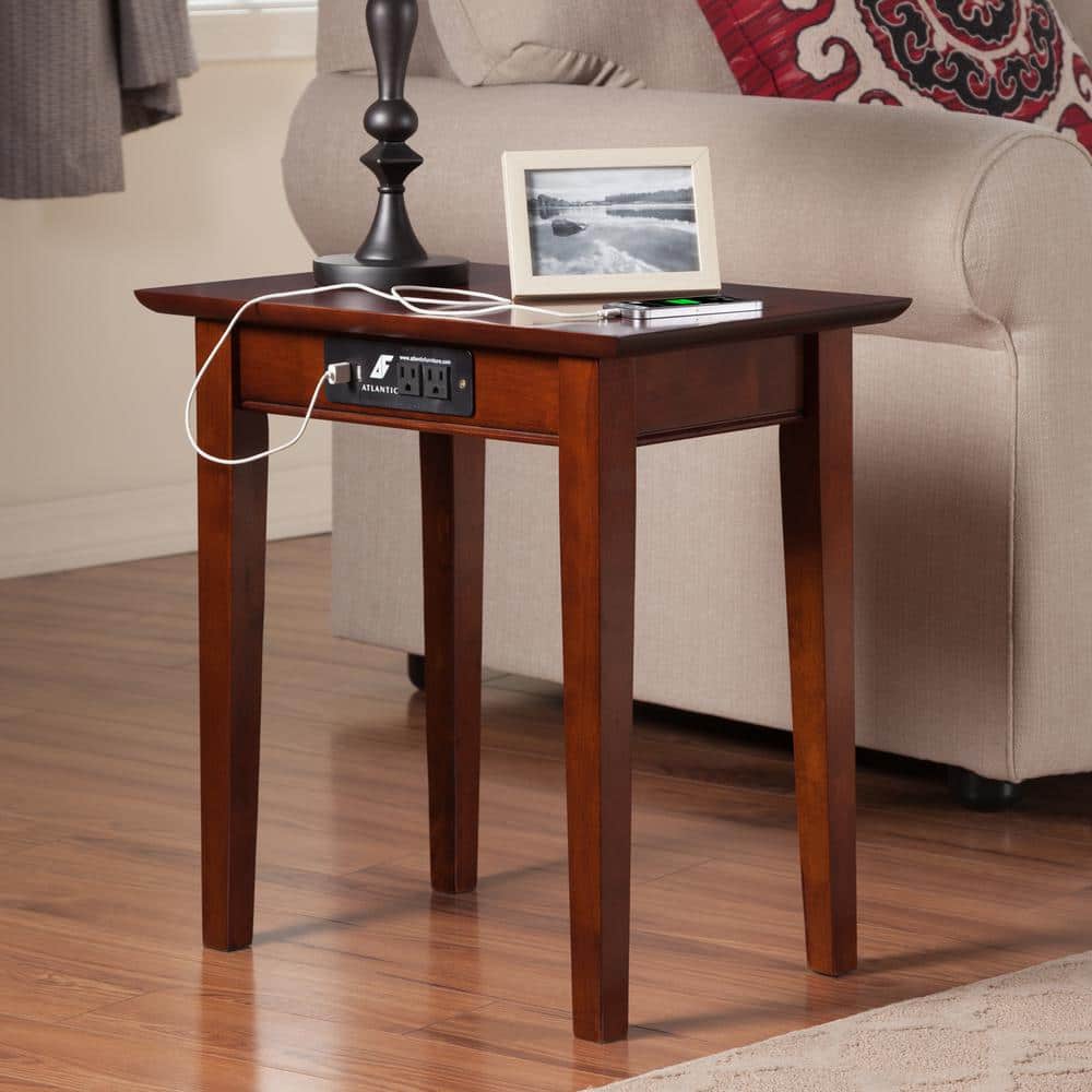 Walnut Shaker Chair Side Table with Charging Station