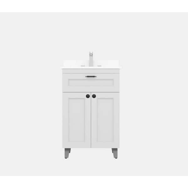 Winette 30 in. W x 21 in. D x 35 in. H Metal Bath Vanity in Gray with Iced White Engineered Marble Vanity Top with White Basin