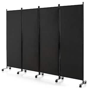 4-Panel Folding Room Divider 6 ft. Rolling Privacy Screen with Lockable Wheels Black